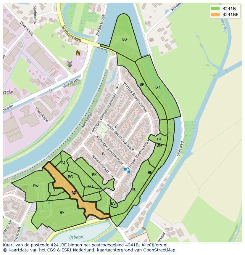 Afbeelding van het postcodegebied 4241 BE op de kaart.