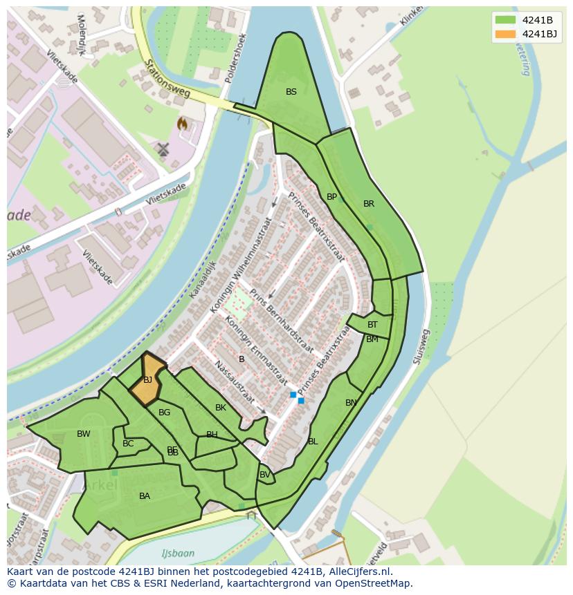 Afbeelding van het postcodegebied 4241 BJ op de kaart.