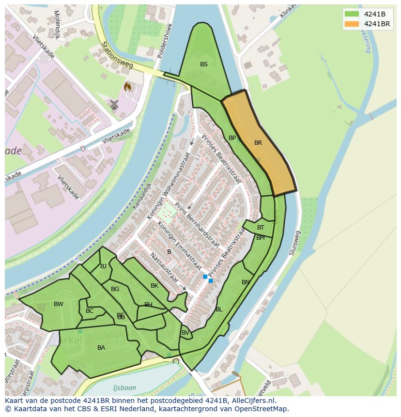Afbeelding van het postcodegebied 4241 BR op de kaart.
