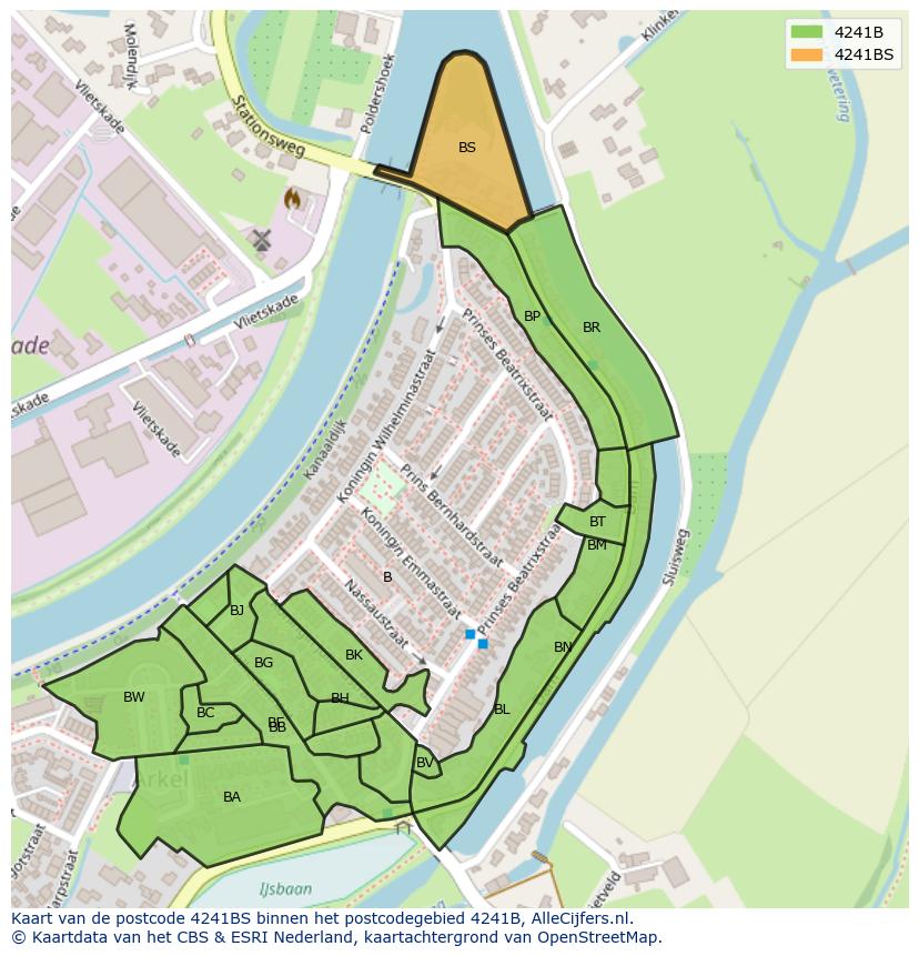Afbeelding van het postcodegebied 4241 BS op de kaart.
