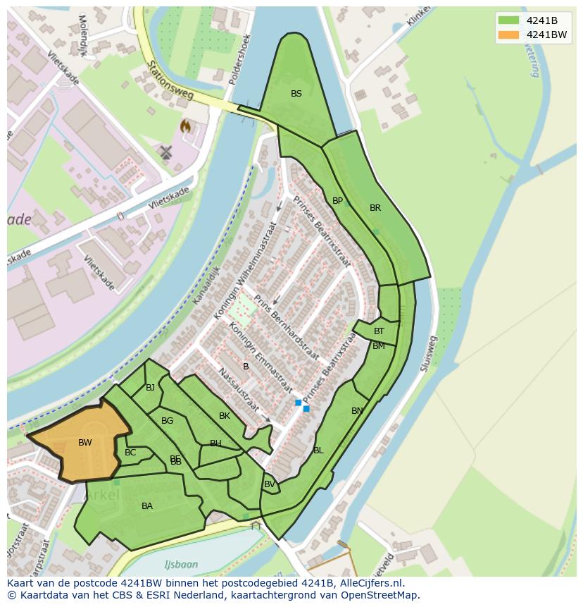 Afbeelding van het postcodegebied 4241 BW op de kaart.