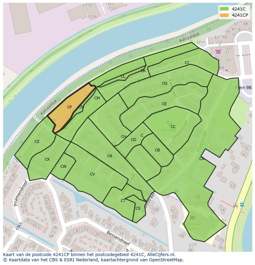 Afbeelding van het postcodegebied 4241 CP op de kaart.