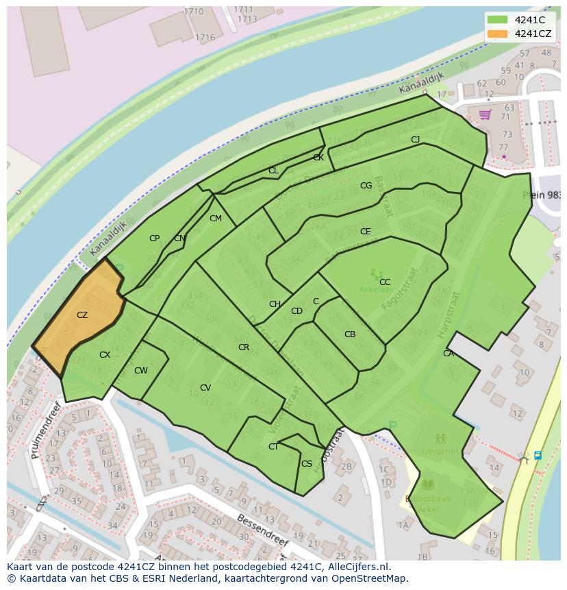 Afbeelding van het postcodegebied 4241 CZ op de kaart.