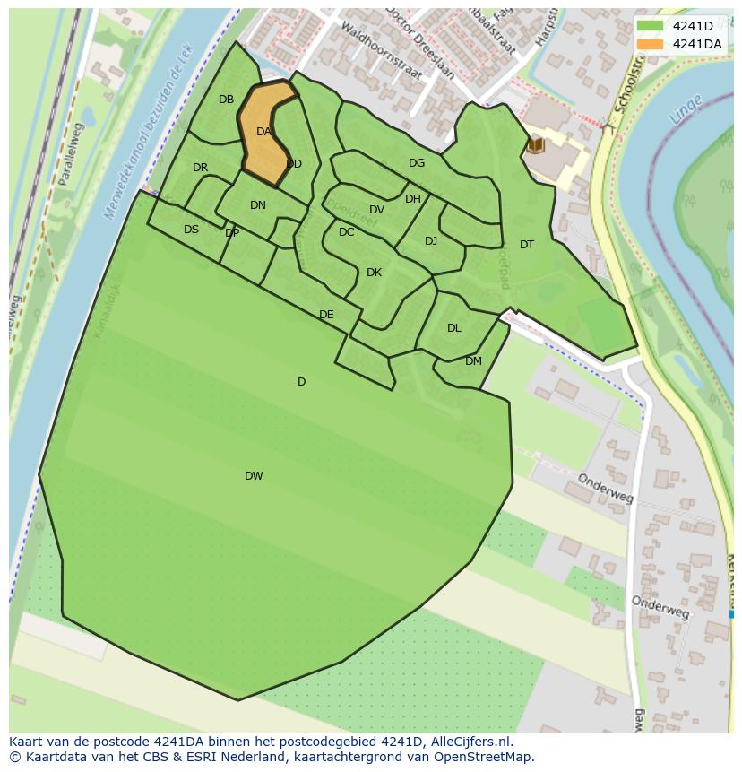 Afbeelding van het postcodegebied 4241 DA op de kaart.