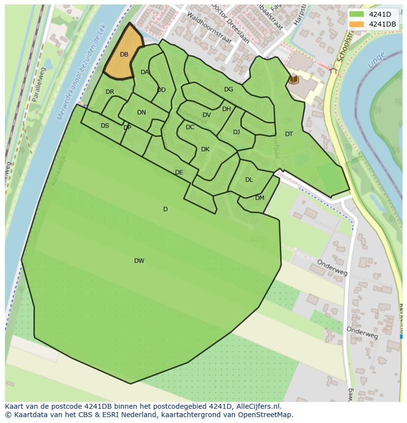Afbeelding van het postcodegebied 4241 DB op de kaart.