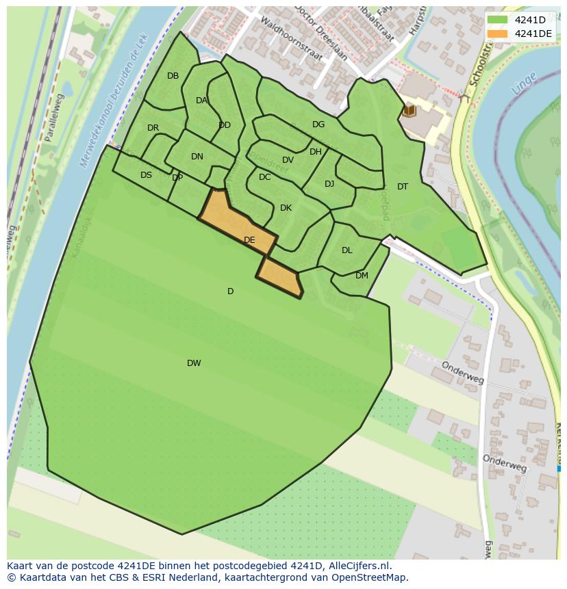 Afbeelding van het postcodegebied 4241 DE op de kaart.