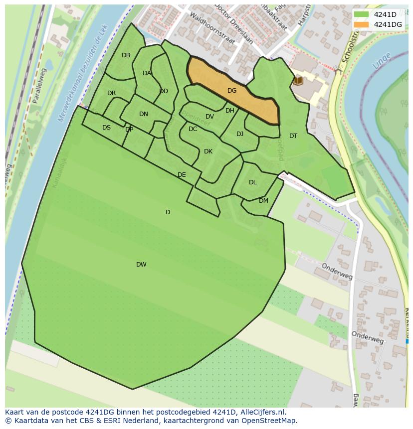 Afbeelding van het postcodegebied 4241 DG op de kaart.
