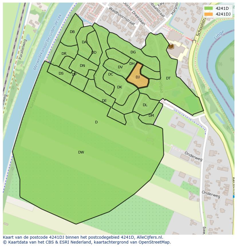Afbeelding van het postcodegebied 4241 DJ op de kaart.