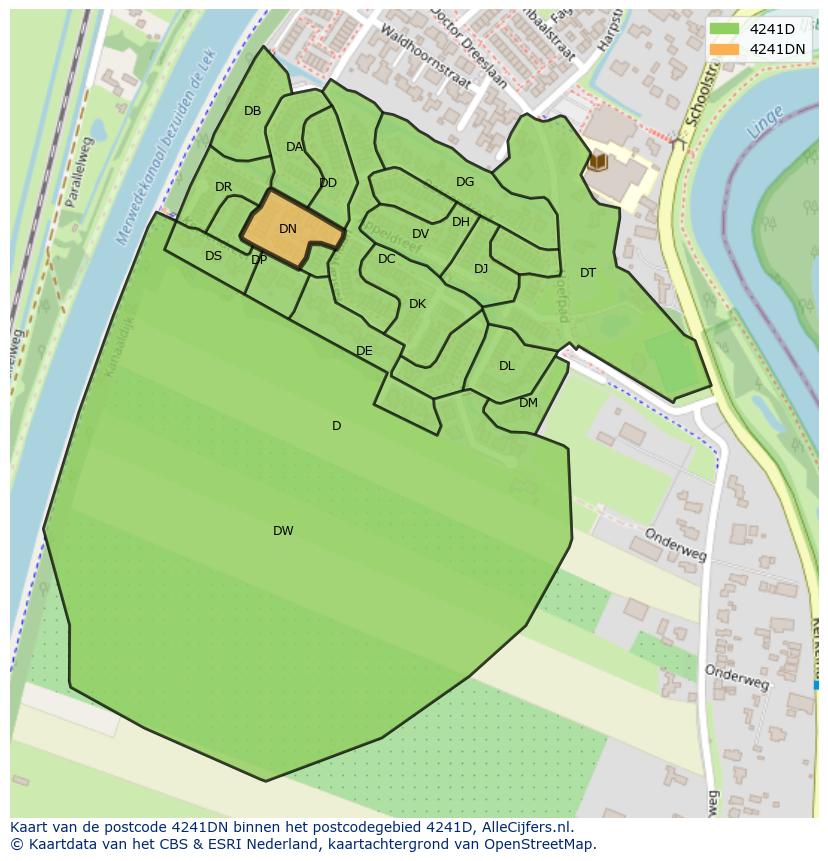 Afbeelding van het postcodegebied 4241 DN op de kaart.