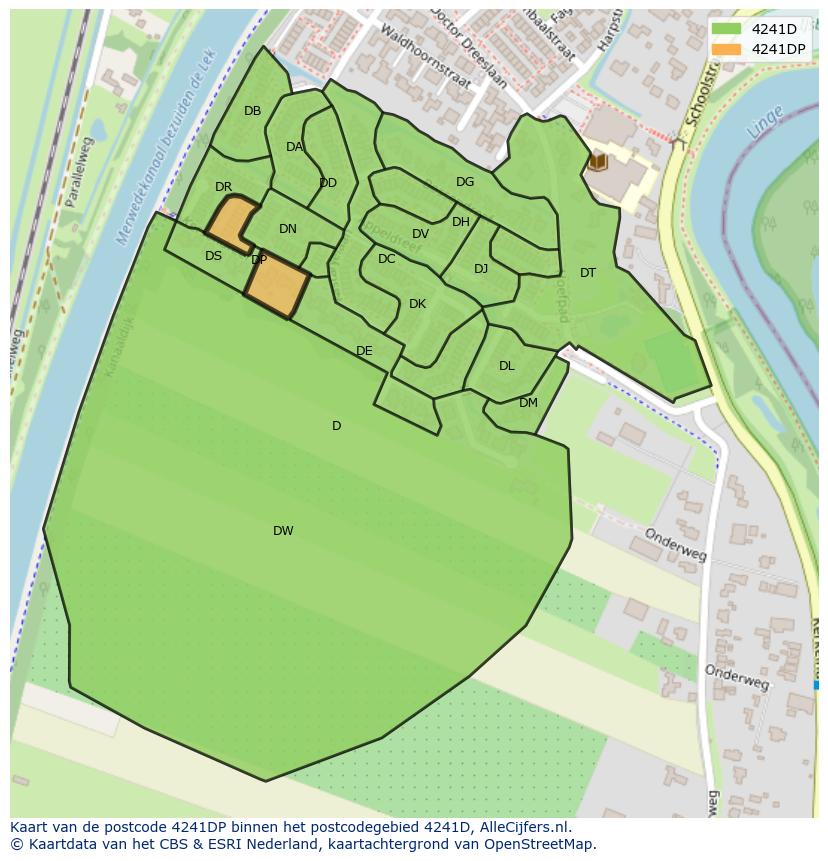 Afbeelding van het postcodegebied 4241 DP op de kaart.