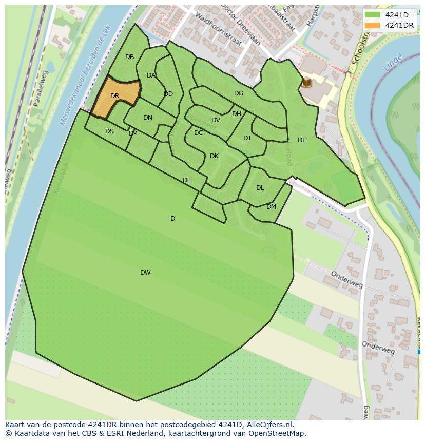 Afbeelding van het postcodegebied 4241 DR op de kaart.