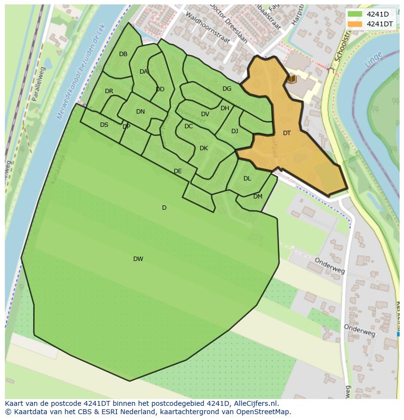 Afbeelding van het postcodegebied 4241 DT op de kaart.