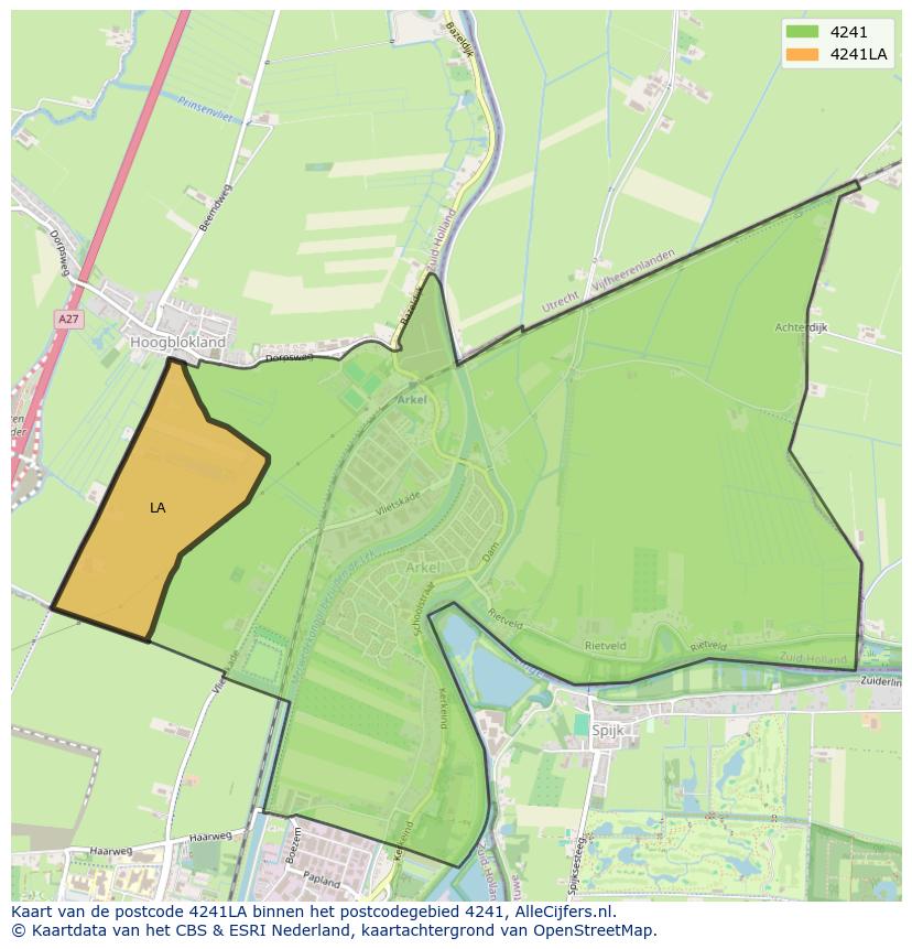 Afbeelding van het postcodegebied 4241 LA op de kaart.