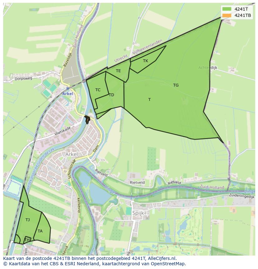 Afbeelding van het postcodegebied 4241 TB op de kaart.