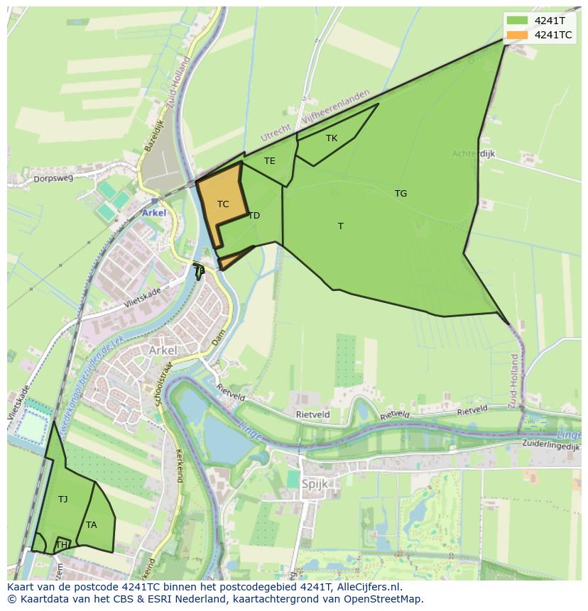 Afbeelding van het postcodegebied 4241 TC op de kaart.