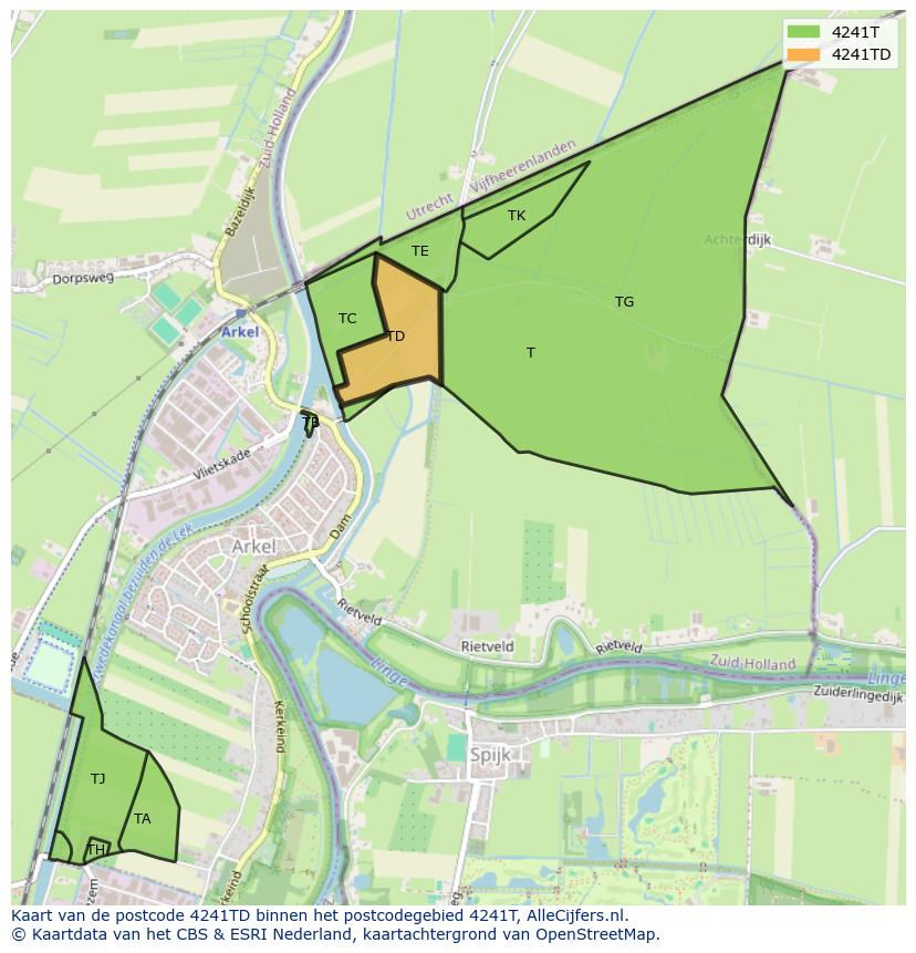 Afbeelding van het postcodegebied 4241 TD op de kaart.