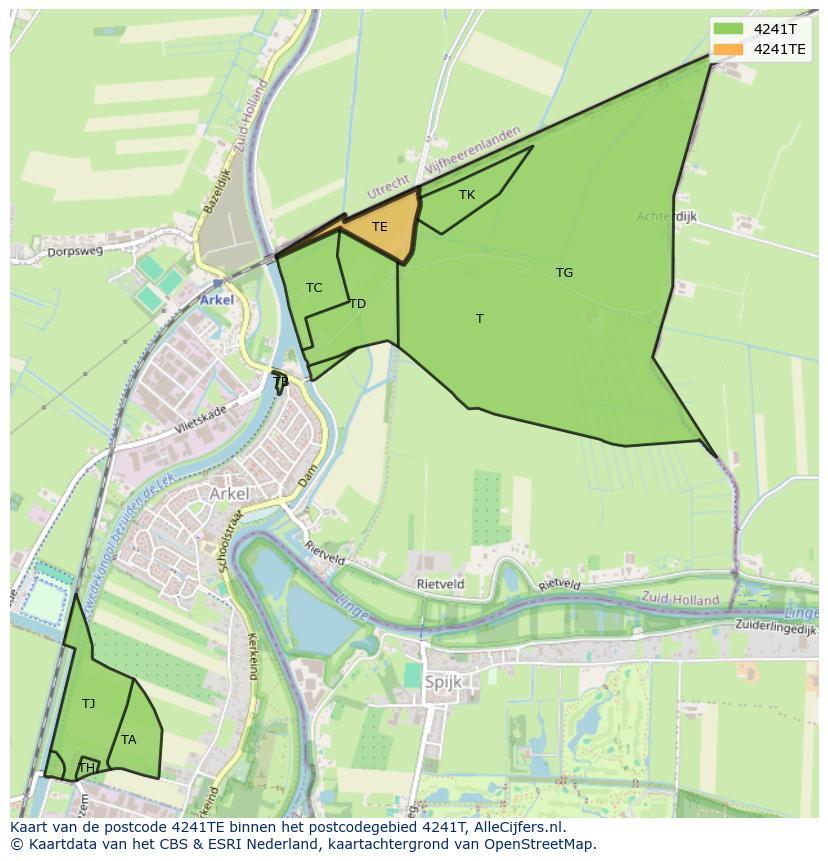 Afbeelding van het postcodegebied 4241 TE op de kaart.