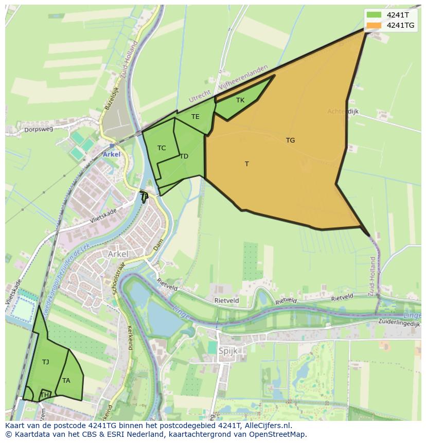 Afbeelding van het postcodegebied 4241 TG op de kaart.