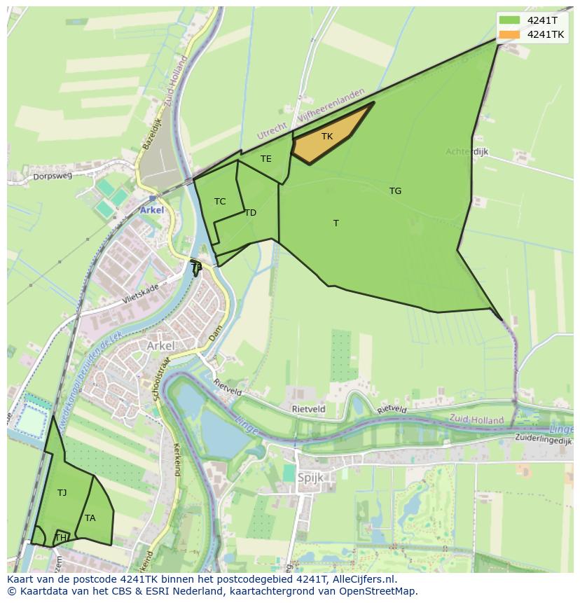 Afbeelding van het postcodegebied 4241 TK op de kaart.