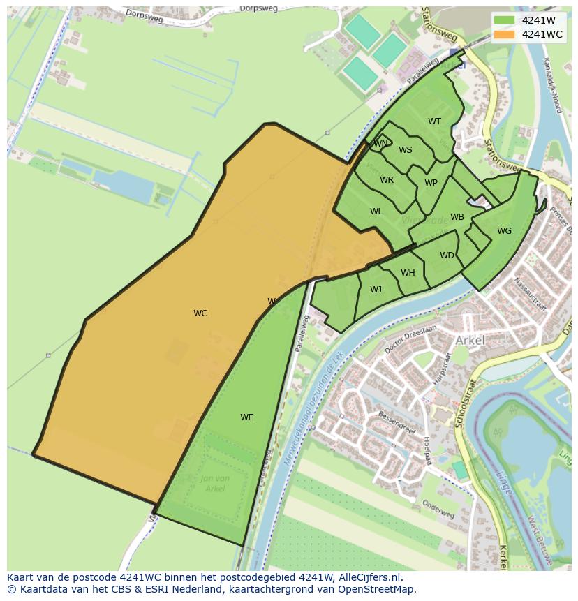 Afbeelding van het postcodegebied 4241 WC op de kaart.