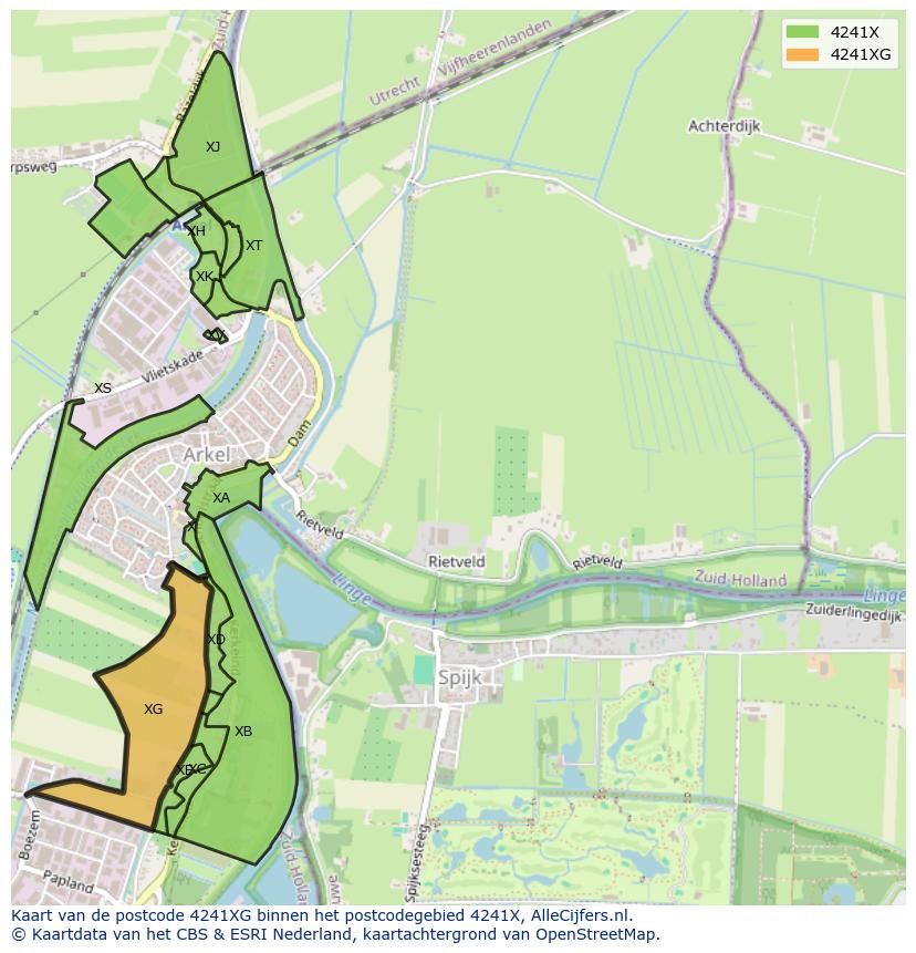 Afbeelding van het postcodegebied 4241 XG op de kaart.