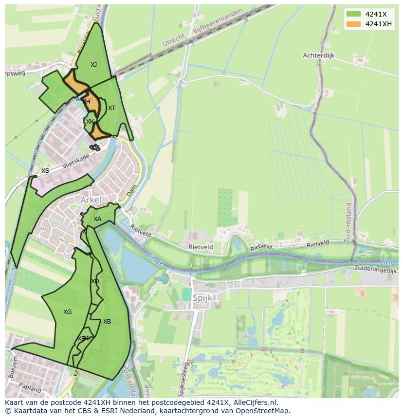 Afbeelding van het postcodegebied 4241 XH op de kaart.