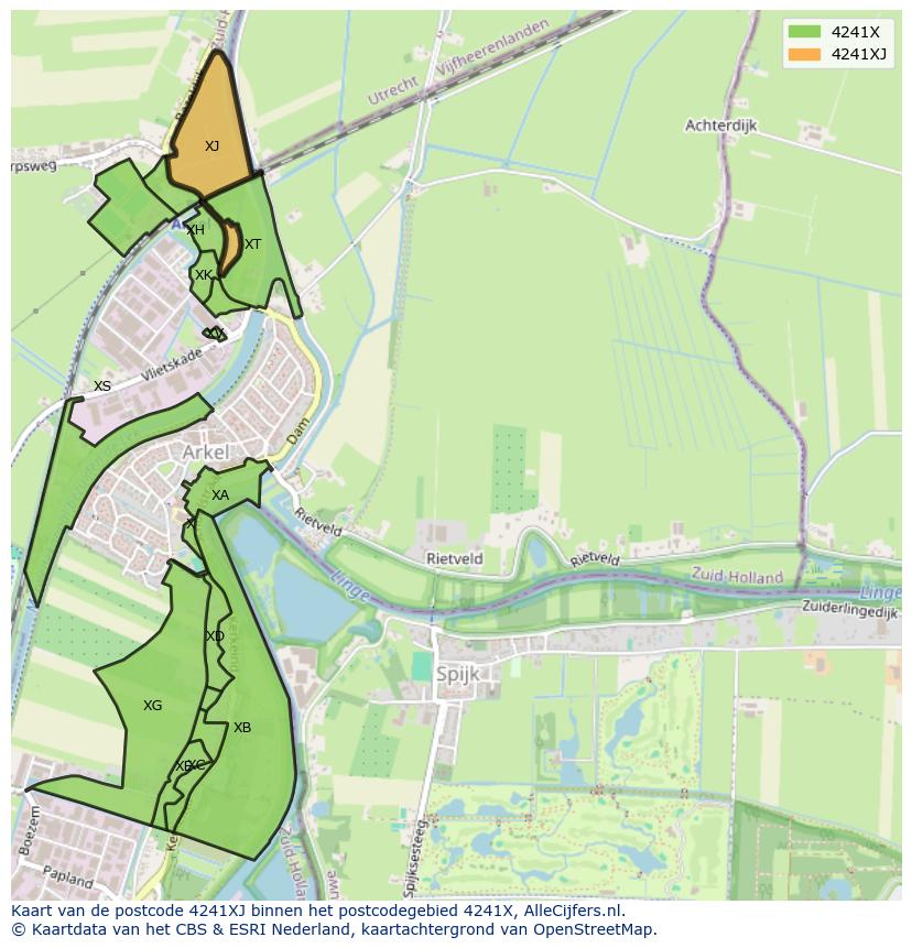 Afbeelding van het postcodegebied 4241 XJ op de kaart.