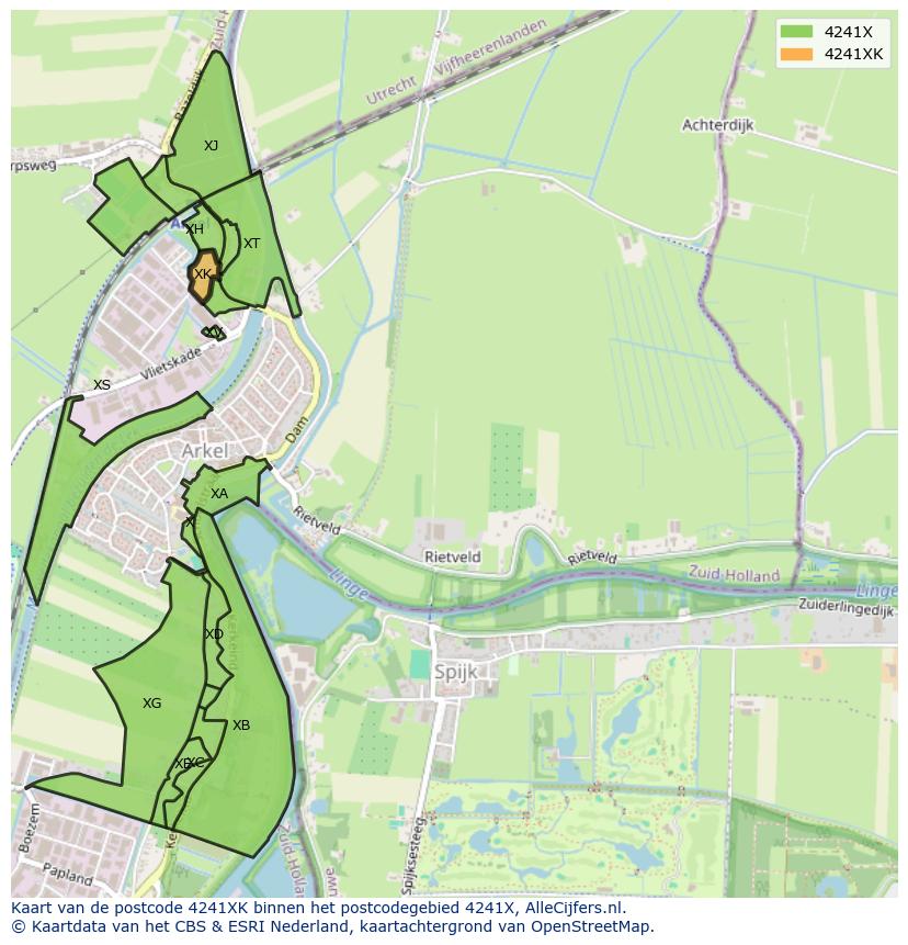 Afbeelding van het postcodegebied 4241 XK op de kaart.