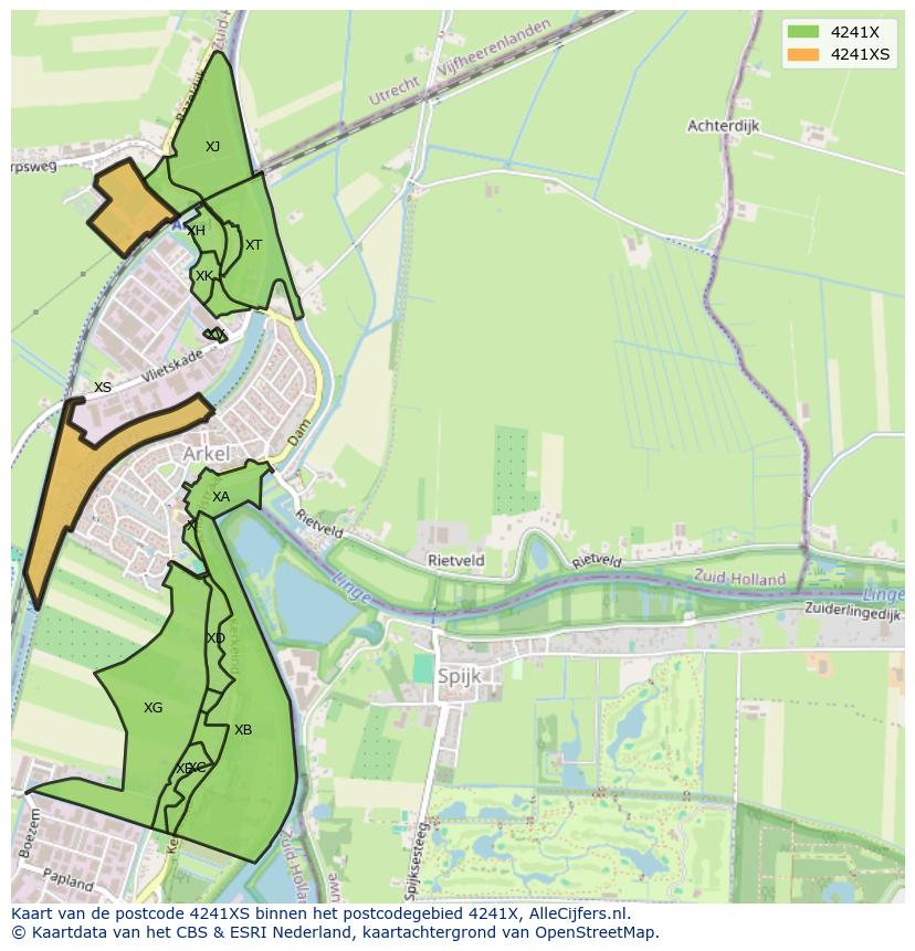 Afbeelding van het postcodegebied 4241 XS op de kaart.