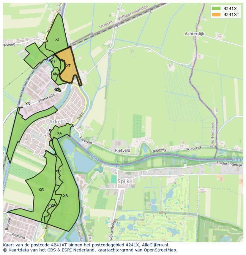 Afbeelding van het postcodegebied 4241 XT op de kaart.