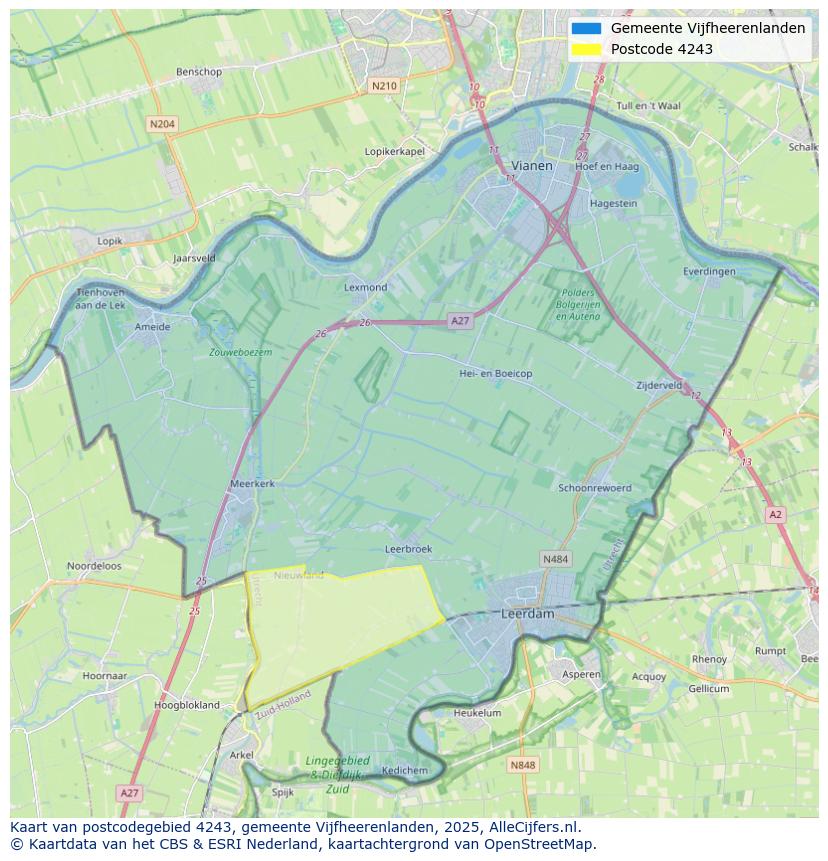 Afbeelding van het postcodegebied 4243 op de kaart.