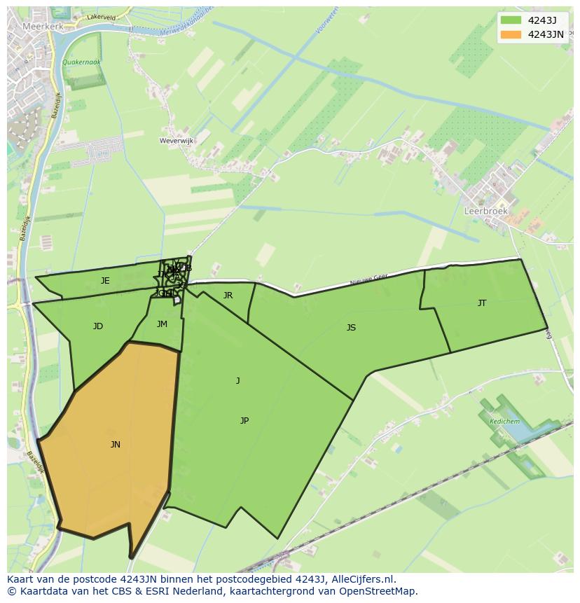 Afbeelding van het postcodegebied 4243 JN op de kaart.
