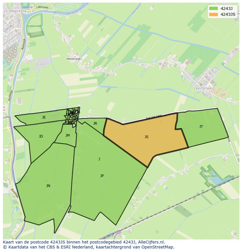 Afbeelding van het postcodegebied 4243 JS op de kaart.