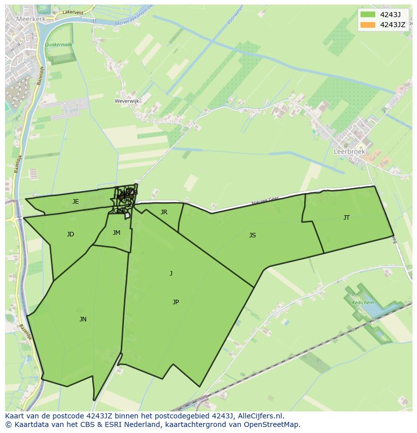 Afbeelding van het postcodegebied 4243 JZ op de kaart.