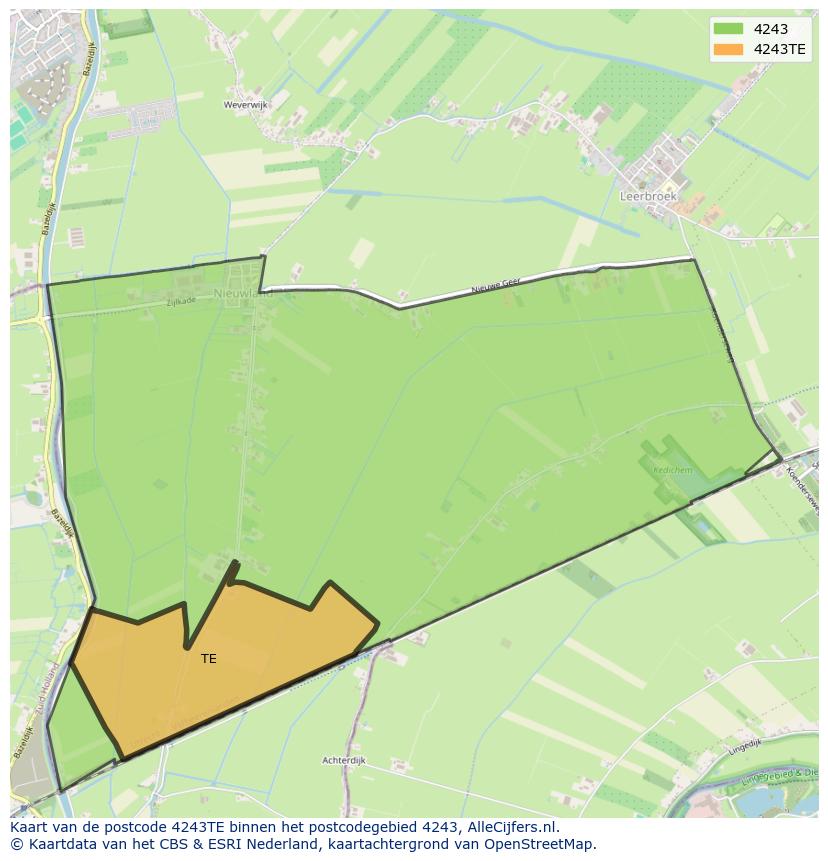 Afbeelding van het postcodegebied 4243 TE op de kaart.