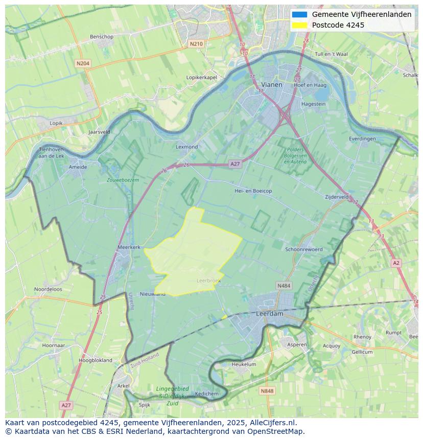 Afbeelding van het postcodegebied 4245 op de kaart.