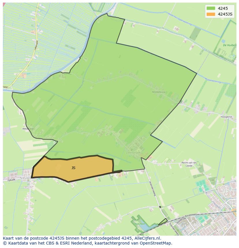Afbeelding van het postcodegebied 4245 JS op de kaart.