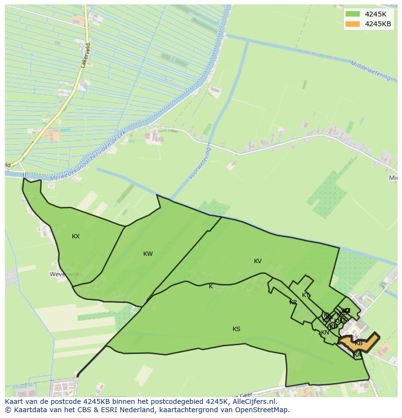 Afbeelding van het postcodegebied 4245 KB op de kaart.