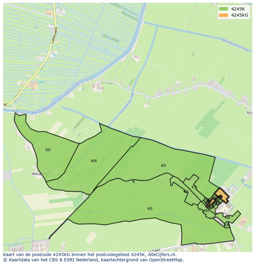 Afbeelding van het postcodegebied 4245 KG op de kaart.