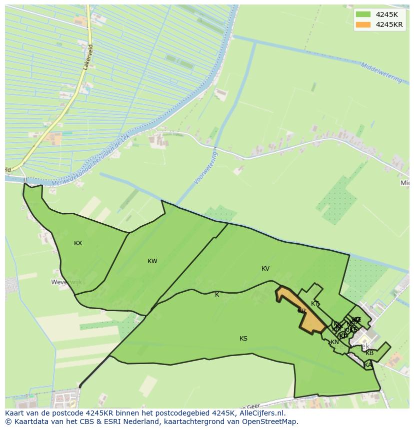 Afbeelding van het postcodegebied 4245 KR op de kaart.