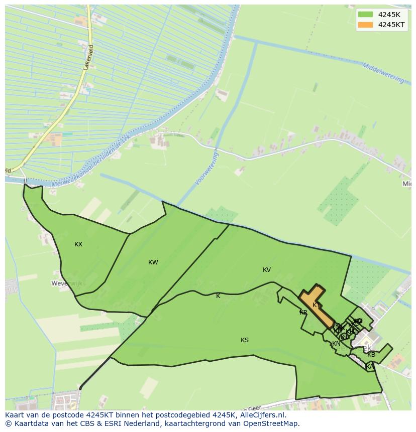 Afbeelding van het postcodegebied 4245 KT op de kaart.