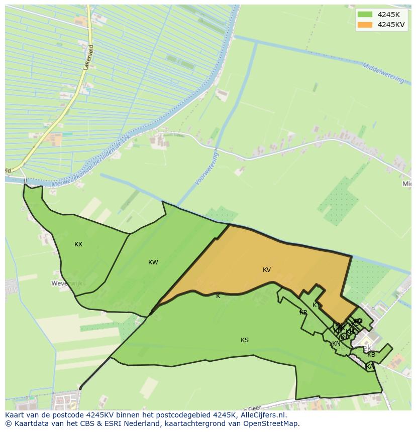 Afbeelding van het postcodegebied 4245 KV op de kaart.