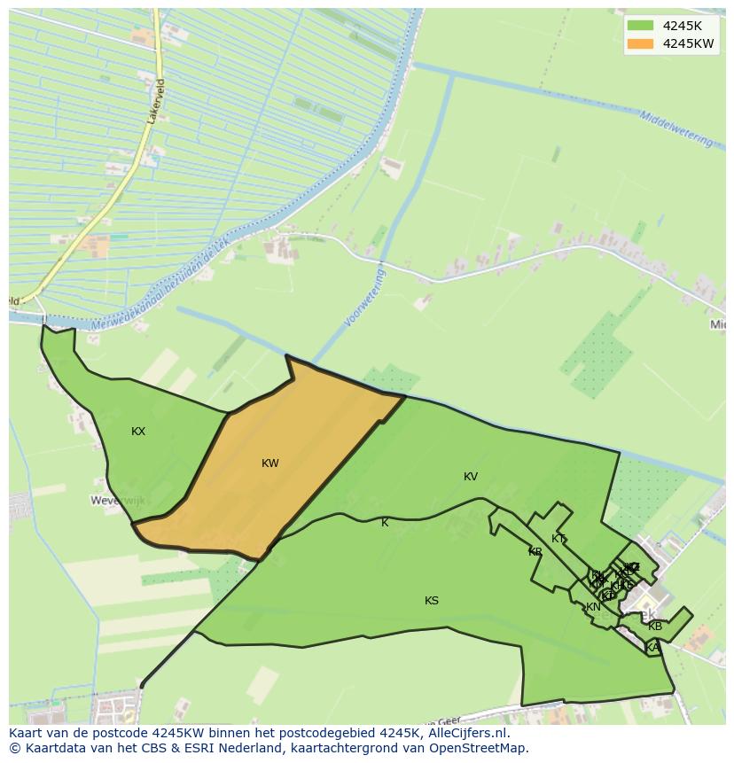 Afbeelding van het postcodegebied 4245 KW op de kaart.