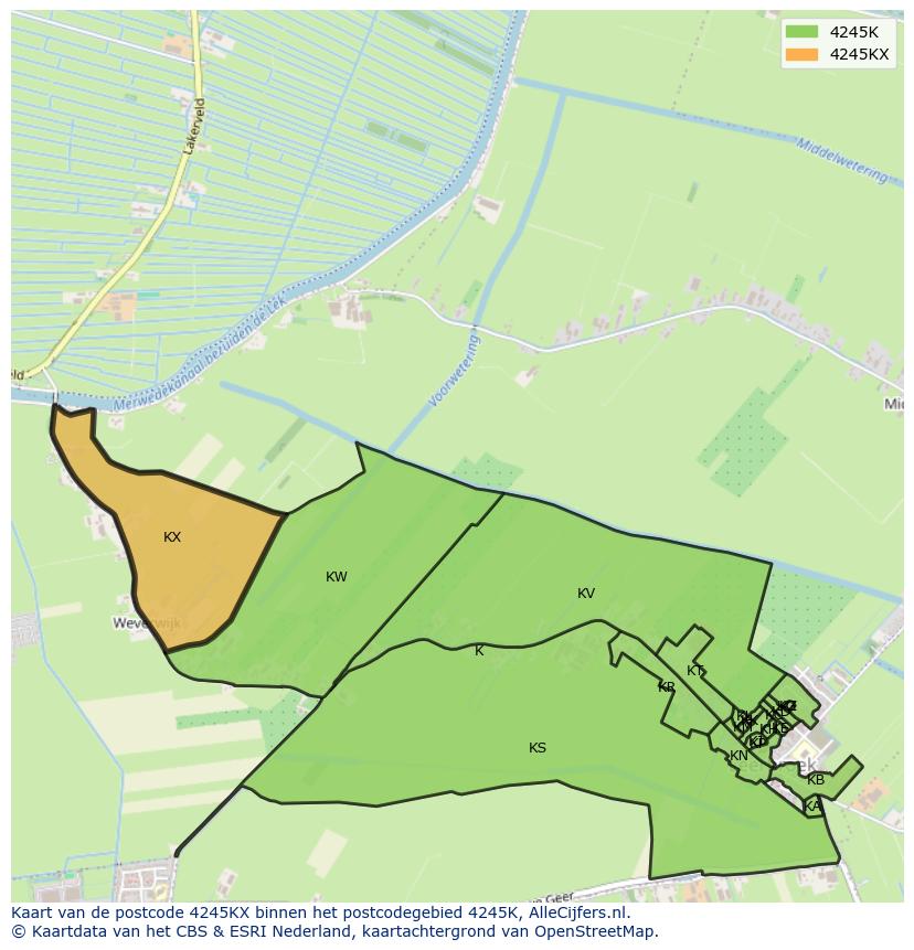 Afbeelding van het postcodegebied 4245 KX op de kaart.