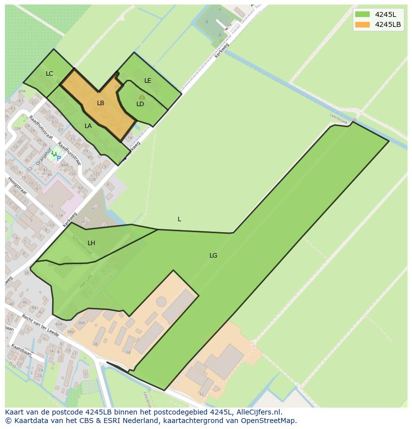 Afbeelding van het postcodegebied 4245 LB op de kaart.