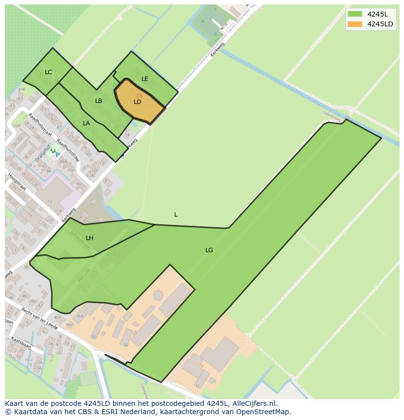 Afbeelding van het postcodegebied 4245 LD op de kaart.