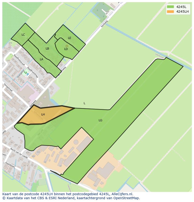 Afbeelding van het postcodegebied 4245 LH op de kaart.