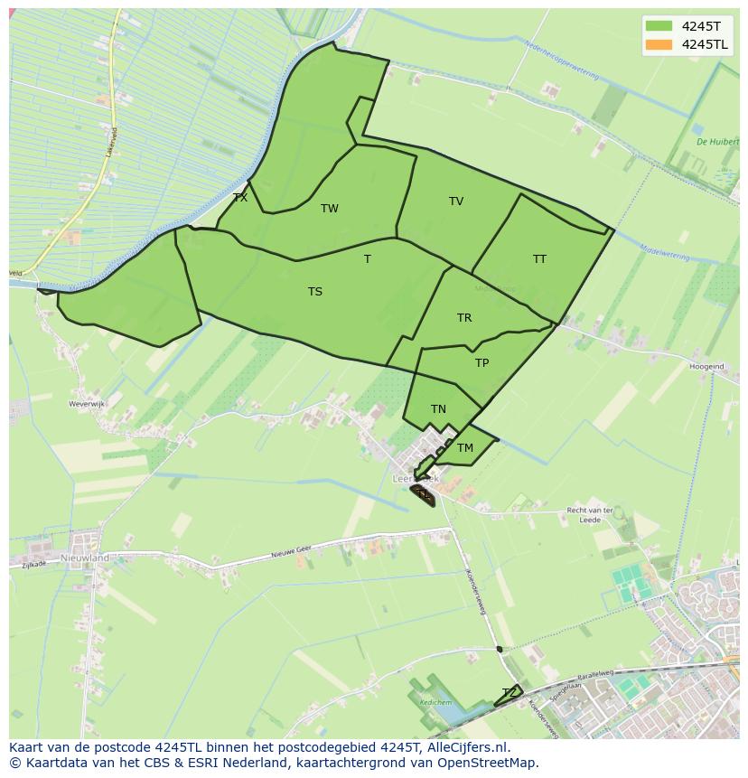 Afbeelding van het postcodegebied 4245 TL op de kaart.