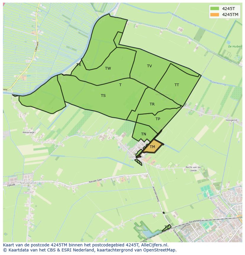 Afbeelding van het postcodegebied 4245 TM op de kaart.
