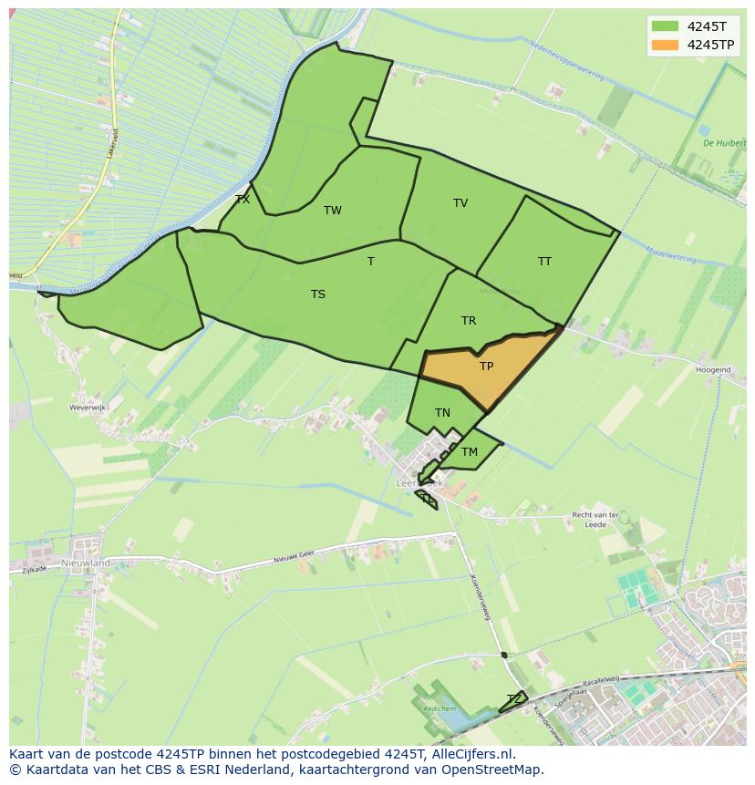 Afbeelding van het postcodegebied 4245 TP op de kaart.
